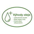 Výhody oleja - jednoduchá aplikácia, chráni pred olupovaním, efekt kvapky vody