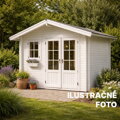 Záhradný domček natretý Osmo Vidieckou farbou 2101 biela – vizualizácia exteriérovej krycej farby na drevené konštrukcie