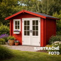 Záhradný domček natretý Osmo Vidieckou farbou 2311 karmínovo červená – vizualizácia exteriérovej krycej farby na drevené konštrukcie
