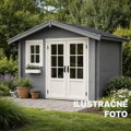 Záhradný domček natretý Osmo Vidieckou farbou 2742 dopravná sivá – vizualizácia exteriérovej krycej farby na drevené konštrukcie