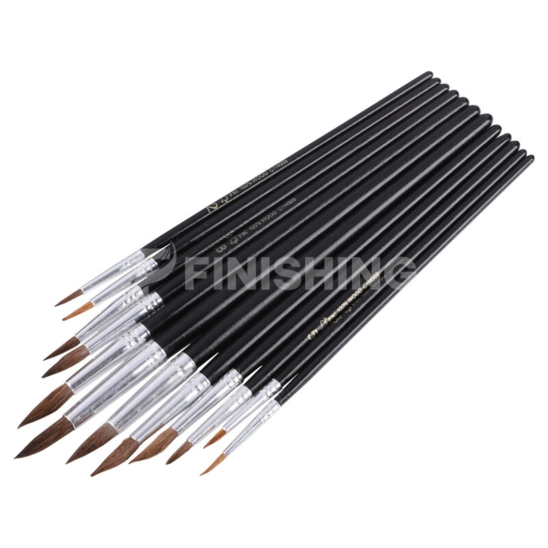 Súprava štetcov Copenhagen Pro Watercolour, veľkost 1 tm 12, kozia srsť, FSC čierna lakovaná drevená rukoväť 12 kusov